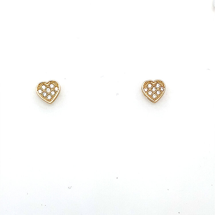 31602 14K YELLOW GOLD CUBIC ZIRCONIA PAVE SET HEART SCREW BACK STUDS
