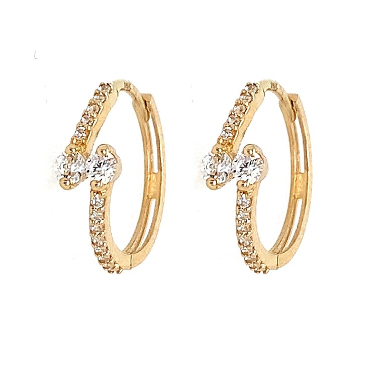 31611 14K YELLOW GOLD CUBIC ZIRCONIA BYPASS HOOPS