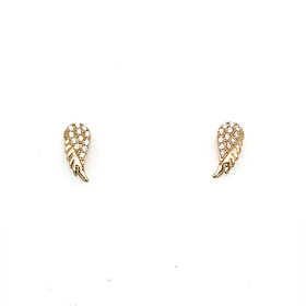 31606 14K YELLOW GOLD CUBIC ZIRCONIA AND HIGH POLISH ANGEL WINGS SCREW BACK STUDS