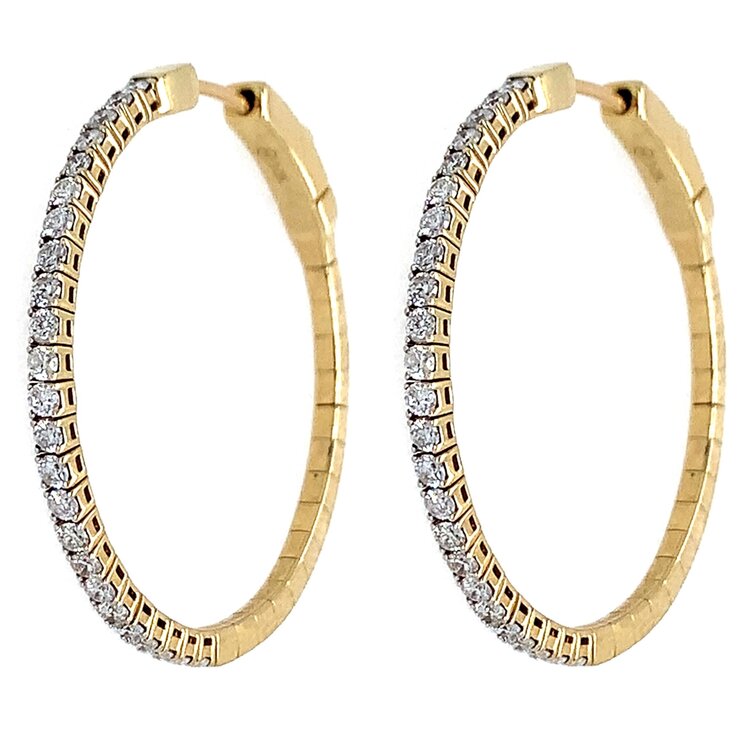 31613 10K YELLOW GOLD .75TCW DIAMOND 1.25” FLEXIBLE HOOPS