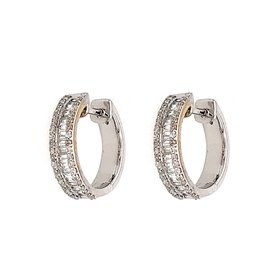 31616 14K WHITE GOLD .50TCW DIAMOND ROUND BORDER WITH INSET BAGUETTE CENTER HUGGIES