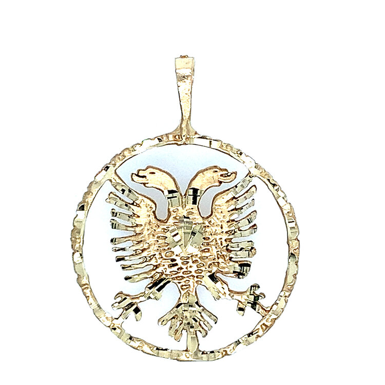 78150 14K YELLOW GOLD ALBANIAN EAGLE IN CUT-OUT CIRCLE CHARM