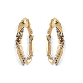 31624 14K TWO TONE TWISTED WITH BEAD CHAIN WRAPPING 1" HOOPS