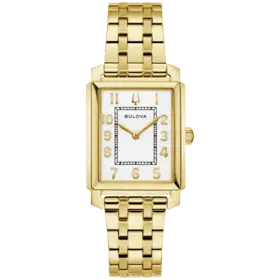 BULOVA GOLD TONE STAINLESS STEEL SUTTON COLLECTION SQUARE DIAL LADIES WATCH