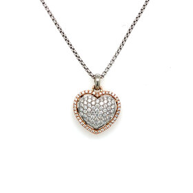 70635 14K TWO TONE 1.15TCW PAVE DIAMOND WITH ROSEGOLD  HALO HEART PENDANT