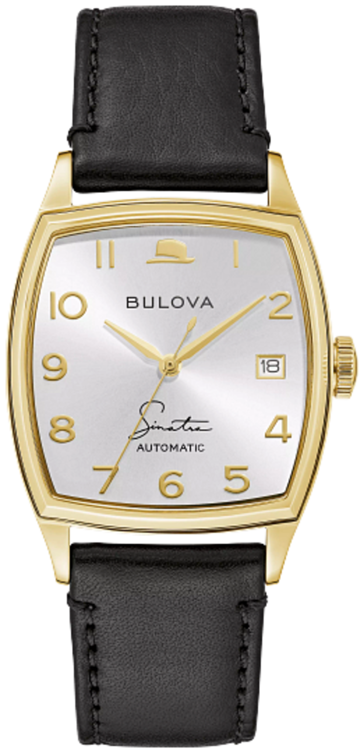 Bulova Frank Sinatra Collections Yong At Heart Gold Tone Dark Brown Leather Band Men's Watch