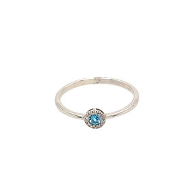 40491 10K WHITE GOLD .03TCW DIAMOND HALO BLUE TOPAZ RING