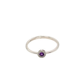 40492 10K WHITE GOLD .03TCW DIAMOND HALO WITH AMETHYST RING
