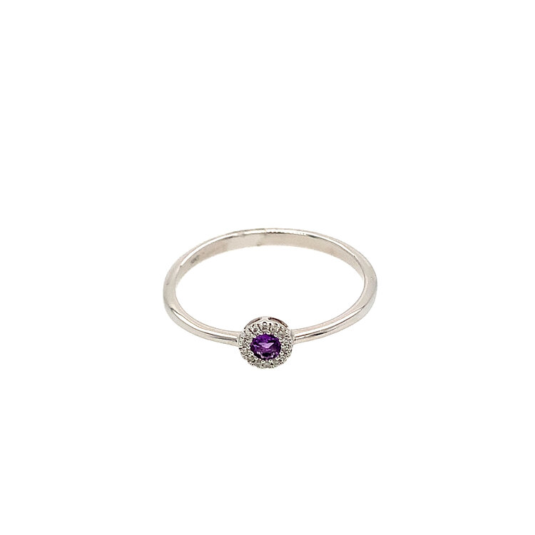 40492 10K WHITE GOLD .03TCW DIAMOND HALO WITH AMETHYST RING