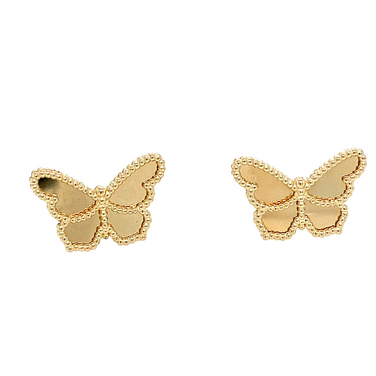 31627 14K YELLOW GOLD MIRROR BUTTERFLY WITH BEADED WING EARRINGS