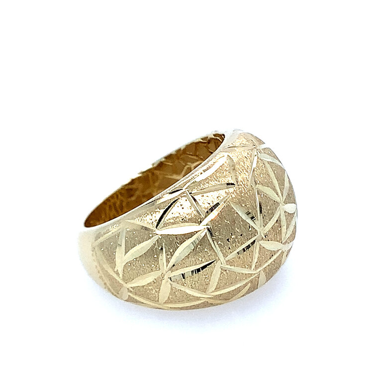 40488 10K YELLOW GOLD DIAMOND CUT TEXTURED LADIES DOME RING