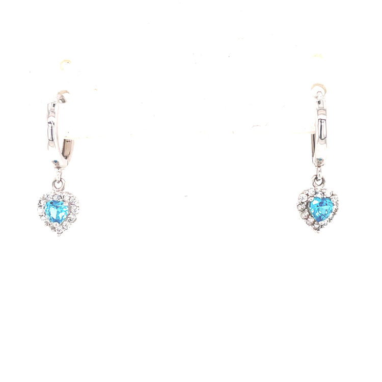 31940 14K YELLOW GOLD DANGLING CUBIC ZIRCONIA HEART HUGGIES PURPLE