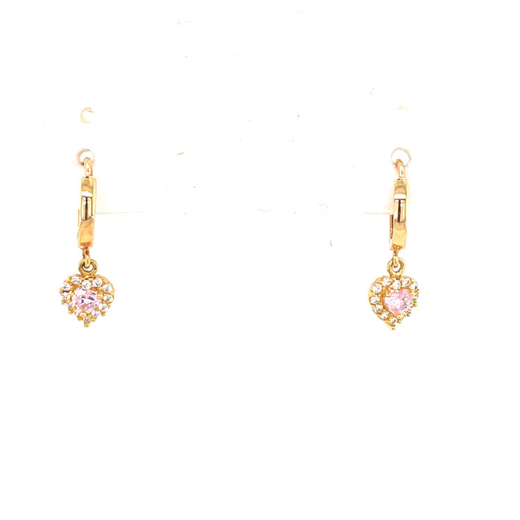 31940 14K YELLOW GOLD DANGLING CUBIC ZIRCONIA HEART HUGGIES PURPLE