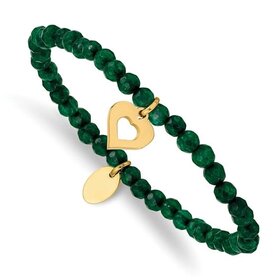 Chisel Stainless Steel Polished  IP-plated 4-6mm Jade Beaded Stretch Bracelet