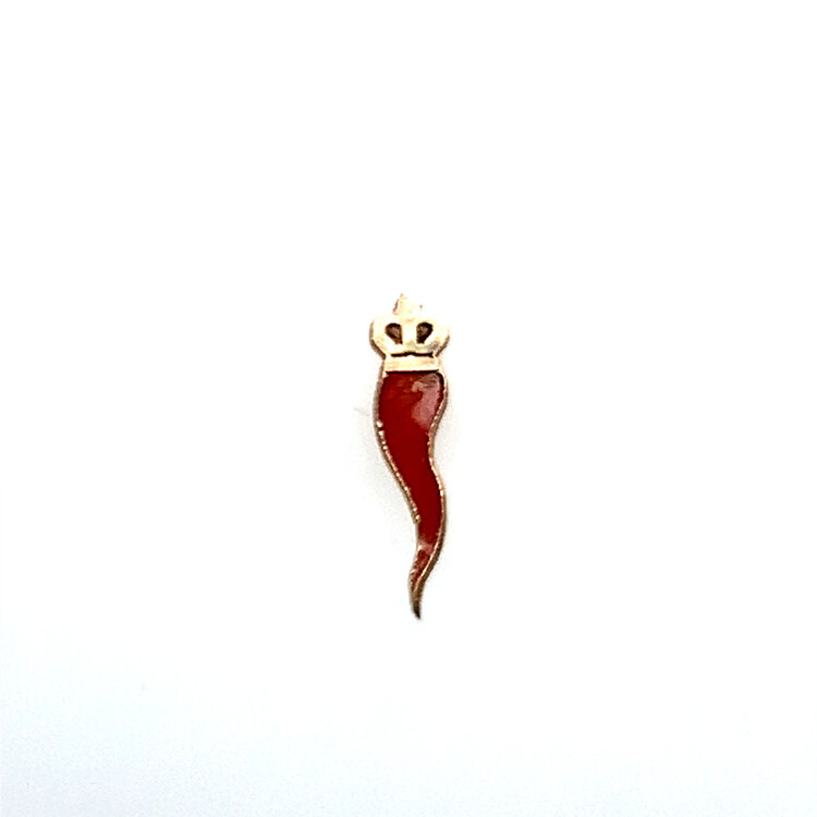 31628 14K YELLOW GOLD RED ENAMEL ITALIAN HORN SINGLE PUSH BACK STUD