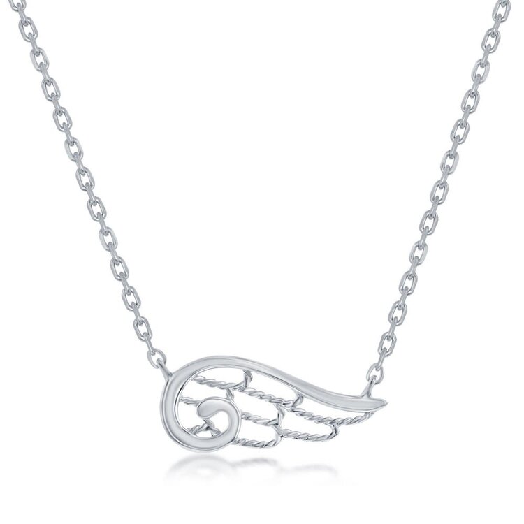 L-4359 Sterling Silver Angel Wing Necklace