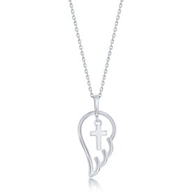 J-2787 Sterling Silver, Angel Wing w/Cross Charm Pendant