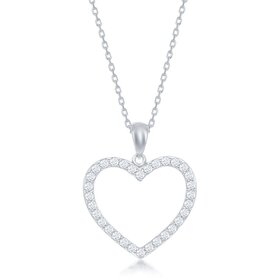 K-8185 Sterling Silver, Open Heart CZ Pendant