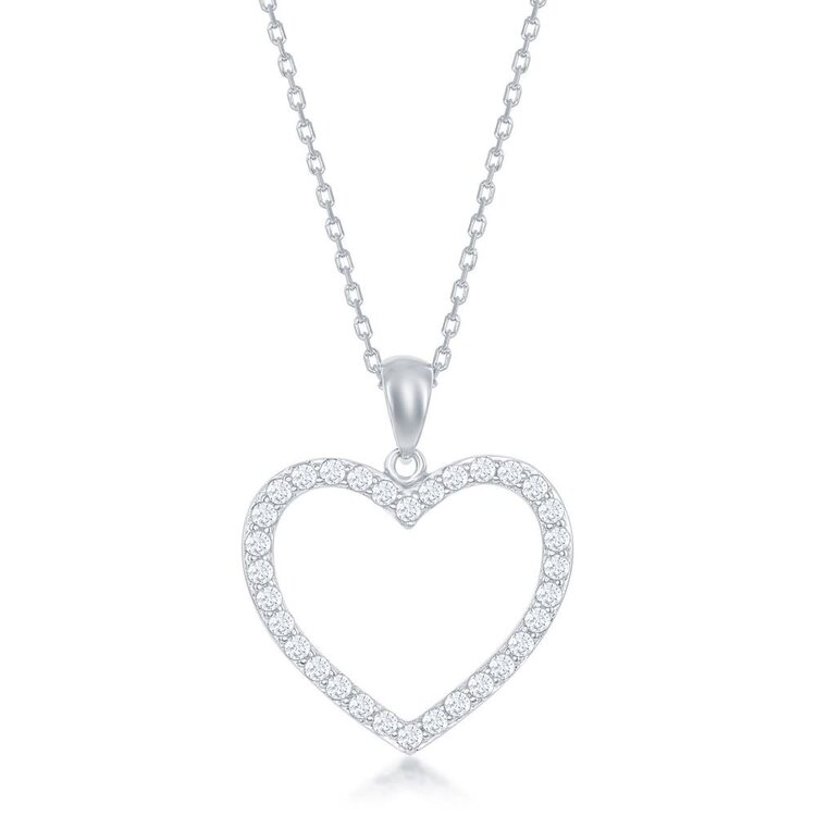 K-8185 Sterling Silver, Open Heart CZ Pendant
