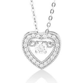 K-6728 Sterling Silver Micro Pave with Center Dancing/Shimmering CZ Heart Pendant W/Chain