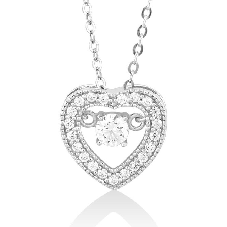K-6728 Sterling Silver Micro Pave with Center Dancing/Shimmering CZ Heart Pendant W/Chain