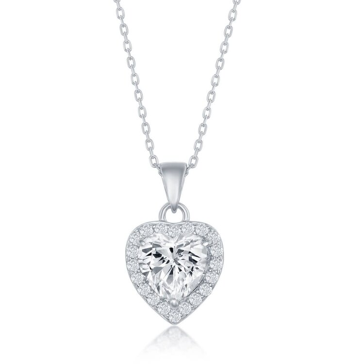 K-8462 Sterling Silver, Heart CZ Pendant