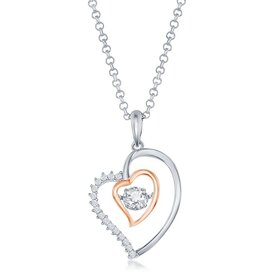 K-8694-RG Sterling Silver, Double Heart CZ Pendant - Rose Gold Plated