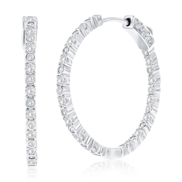 D-9185 Sterling Silver, 30mm Bezel-Set & Prong Inside-Outside CZ Hoop Earrings