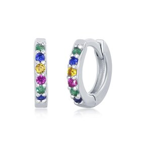 D-7132 Sterling Silver Rainbow CZ Small Huggie Hoop Earrings