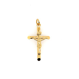 77405 14K YELLOW GOLD TRADITIONAL SLANTED EDGES CRUCIFIX  1.25"