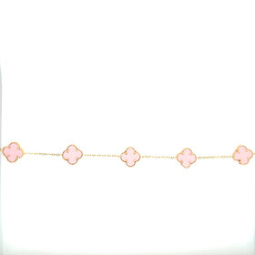 20483 14K YELLOW GOLD 11.5MM 5 TRANSPARENT PINK CLOVER BRACELET