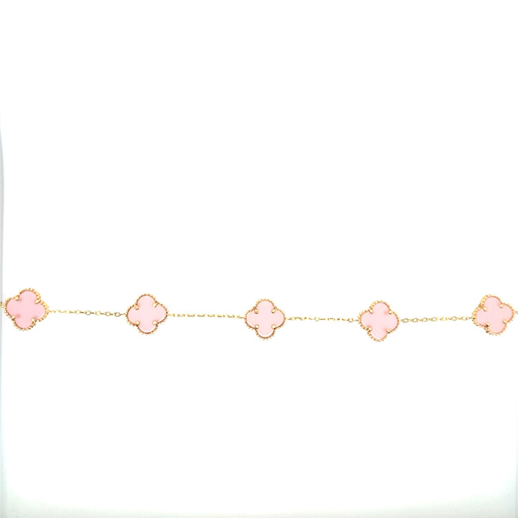 20483 14K YELLOW GOLD 11.5MM 5 TRANSPARENT PINK CLOVER BRACELET