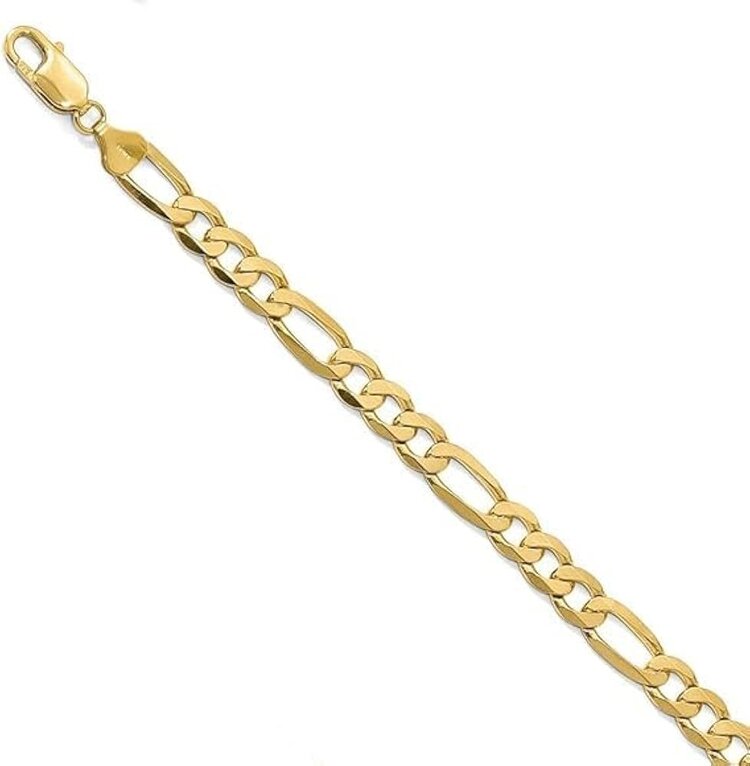 25060 10K YELLOW GOLD 8" FIGARO LINK BRACELET 3.7MM