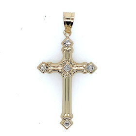 77409 14K YELLOW GOLD DIAMOND CUT CROSS CENTER AND TIPS