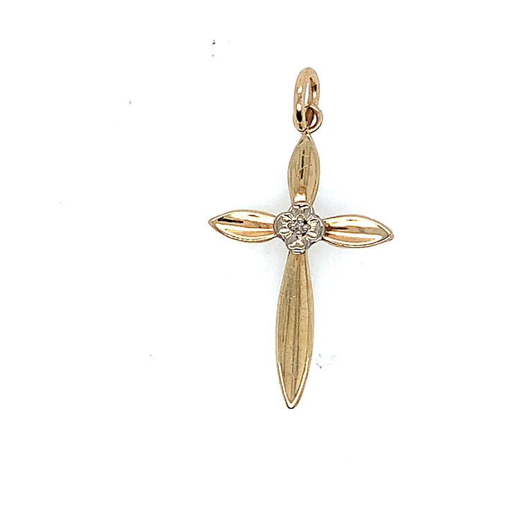 77408 14K YELLOW GOLD FLOWER CENTER CROSS