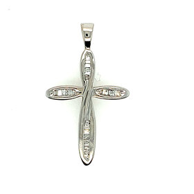77411 10K WHITE GOLD BAGUETTE DIAMOND CROSS