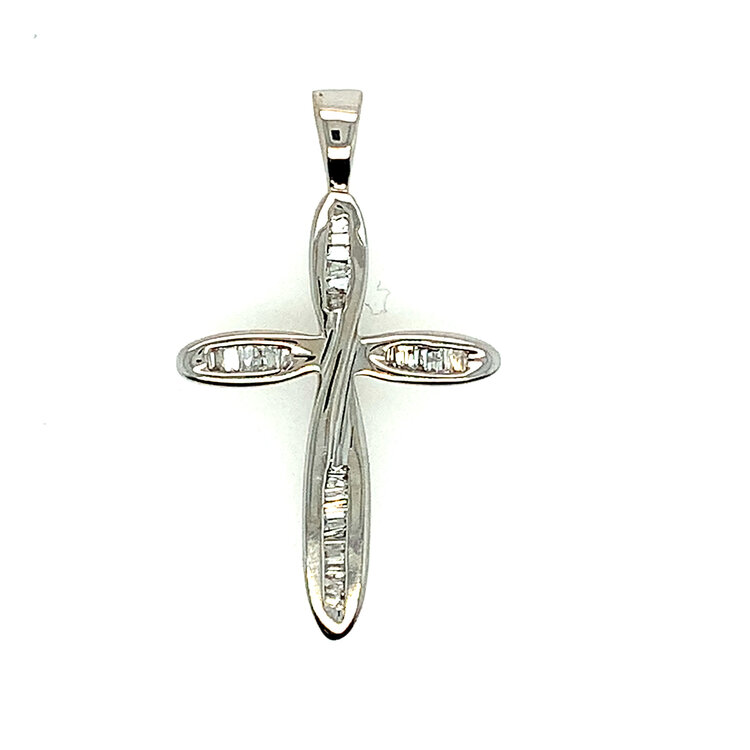 77411 10K WHITE GOLD BAGUETTE DIAMOND CROSS