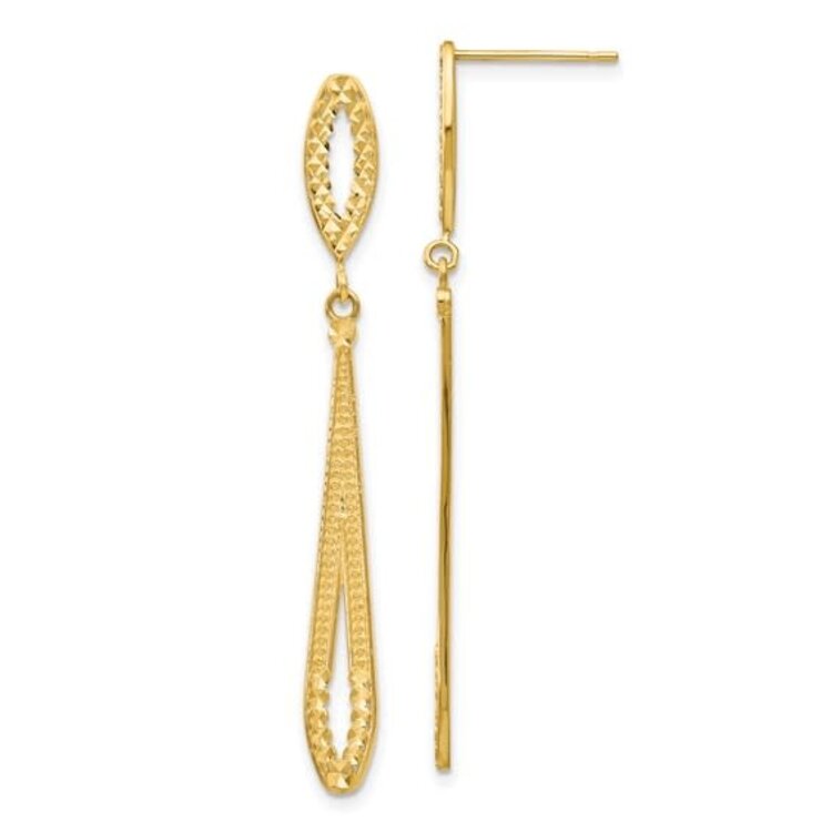 31633 14K YELLOW GOLD DIAMOND CUT OPEN DROP SHAPE DANGLING EARRINGS