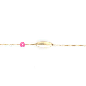 20491 14K YELLOW GOLD PINK ENAMEL FLOWER NAME ID BABY BRACELET