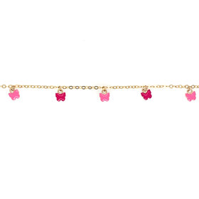 20497 14K YELLOW GOLD PINK BUTTERFLIES ENAMEL DANGLING BABY BRACELET