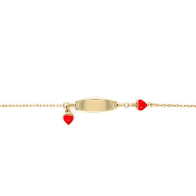 20493 14K YELLOW GOLD RED HEART DANGLING ENAMEL NAME ID BABY BRACELET