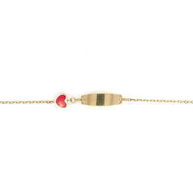 20495 14L YELLOW GOLD FLAT RED HEART ENAMEL NAME ID BABY BRACELET