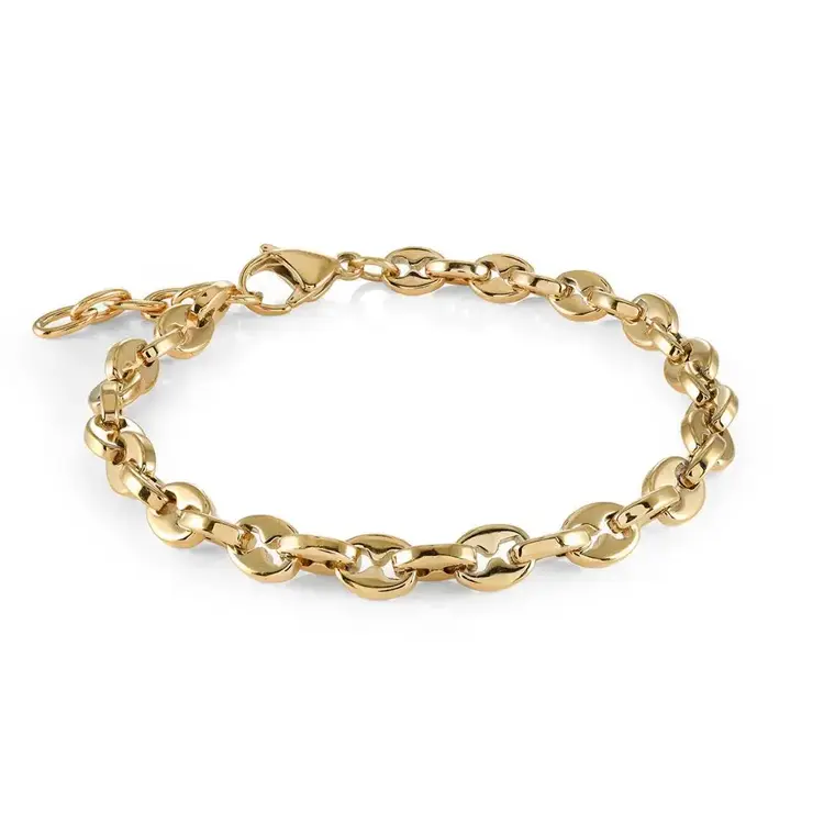 ITALGEM STAINLESS STEEL GOLD-IP-S.STEEL 6MM-BEAN-LINK 7.5+1"-BRACELET