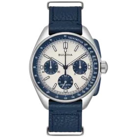 Bulova BULOVA STAINLESS STEEL LUNAR PILOT BLUE BEZEL WITH BLUE LEATHER STRAP MEN'S WATCH