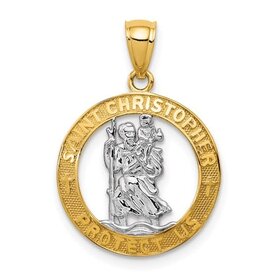 77825 14K TWO TONE CUT OUT SAINT CHRISTOPHER MEDAL