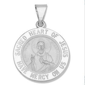 77655 14K WHITE GOLD SACRED HEART MEDIUM MEDAL DIME SIZE