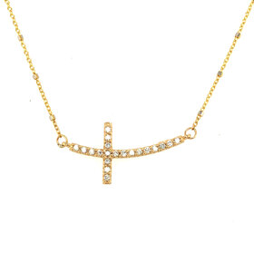 60008 14K YELLOW GOLD .20TCW DIAMOND SIDEWAYS CROSS NECKLACE