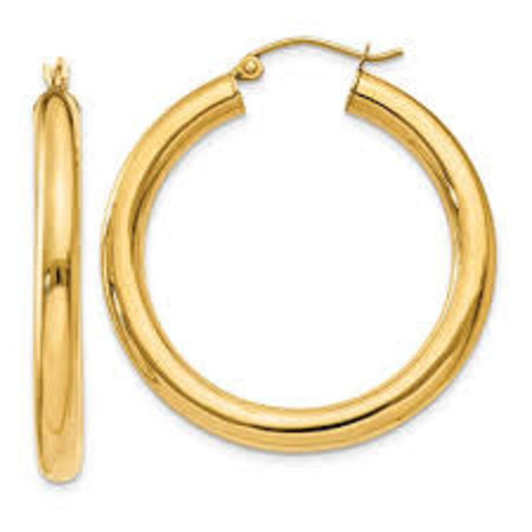 31643 14K YELLOW GOLD .75" 4MM TUBE HOOPS