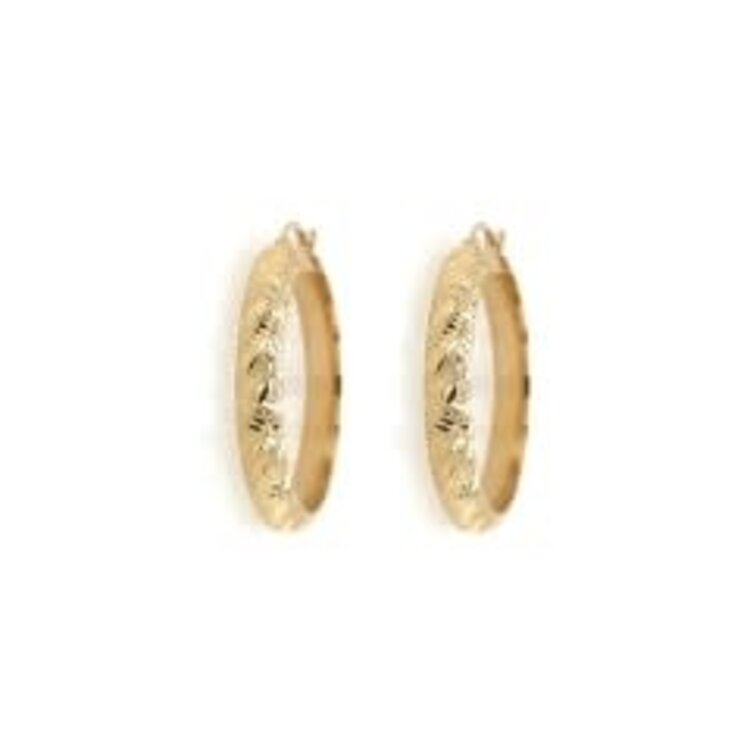 31644 14K YELLOW GOLD DIAMOND CUT 1" 4.4MM HALF TUBED HOOPS
