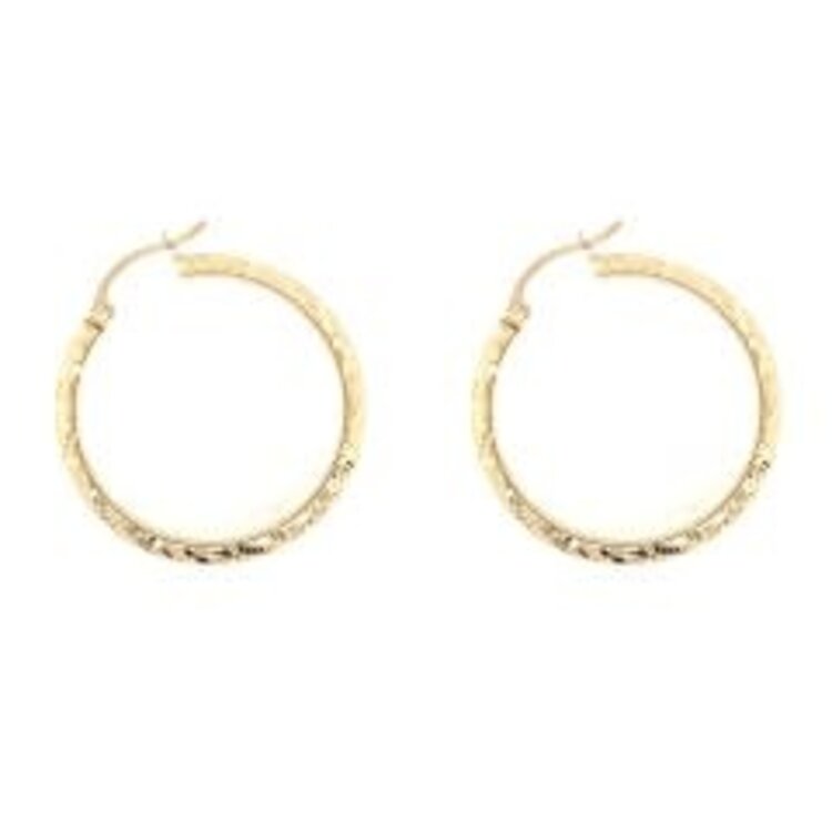 31644 14K YELLOW GOLD DIAMOND CUT 1" 4.4MM HALF TUBED HOOPS